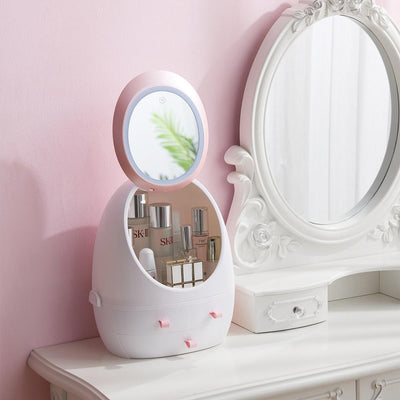 LED HD Mirror Makeup Storage Box Cosmetic Organizer Case