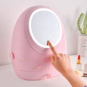 LED HD Mirror Makeup Storage Box Cosmetic Organizer Case